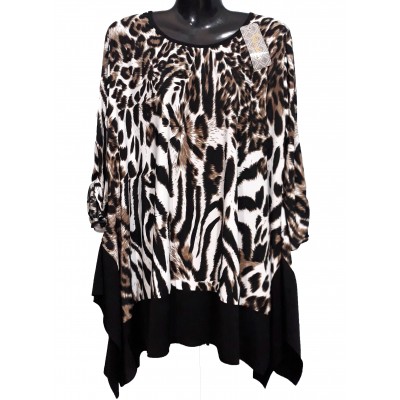 Plus Size Μακρυά Animal Print Μπλούζα Plus Size Μακρυά Animal Print Μπλούζα