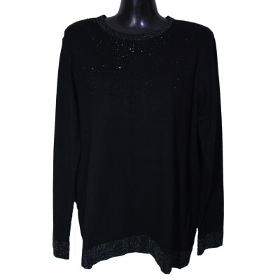 Πλεκτή Μπλούζα Διακοσμημένη με Μαύρα Στρας