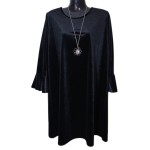 Βελούδινο Εβαζέ Φόρεμα με Βολάν στο Μανίκι